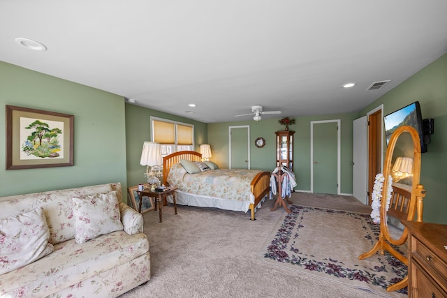 W3527 2nd St, Maiden Rock, WI 54750 - bedroom featuring carpet flooring, ceiling fan, and recessed lighting