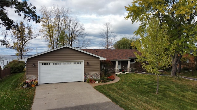 18063 Bernard Trl, Brainerd, MN 56401 - single story home featuring stone siding, a front yard, and driveway