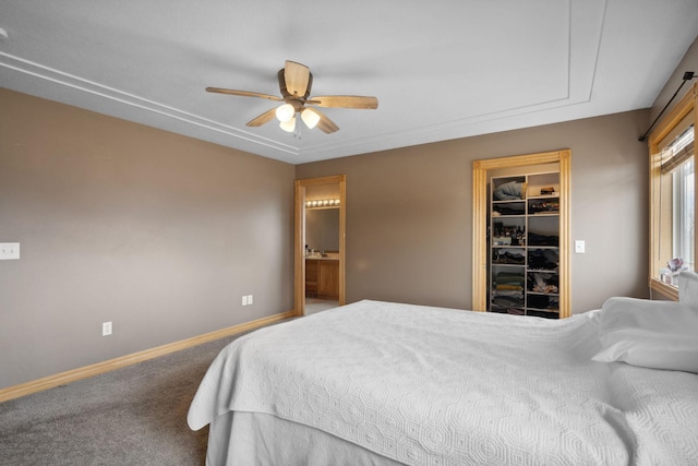 572 172nd St, Pleasant Valley Twp, WI 54015 - bedroom featuring carpet, a spacious closet, connected bathroom, a closet, and a ceiling fan