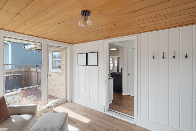 sunroom with wood ceiling