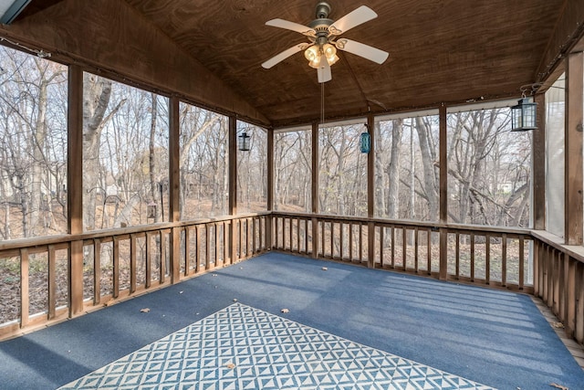 19 Robin Ct, North Mankato, MN 56003 - unfurnished sunroom featuring ceiling fan, healthy amount of natural light, and vaulted ceiling