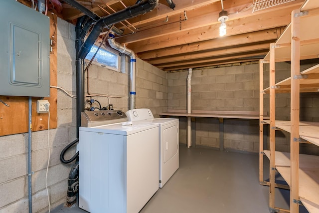 19 Robin Ct, North Mankato, MN 56003 - washroom with electric panel and washing machine and dryer