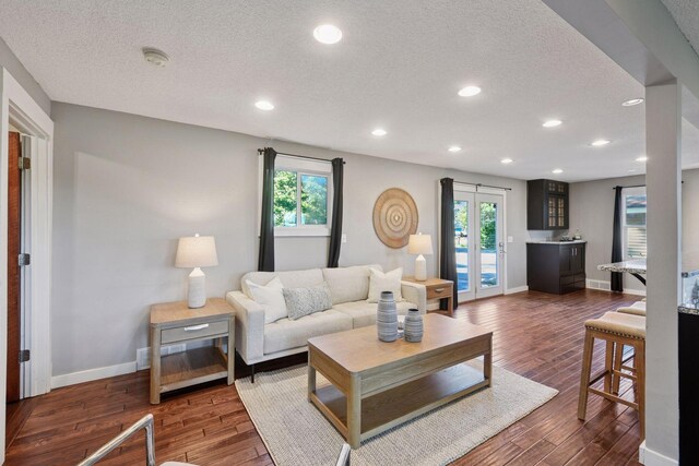 5446 Bartlett Blvd, Mound, MN 55364 - living area featuring a textured ceiling, dark wood-style flooring, plenty of natural light, and recessed lighting