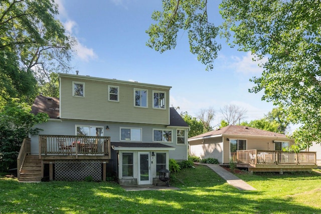 5446 Bartlett Blvd, Mound, MN 55364 - rear view of property featuring a wooden deck, a yard, and stairway