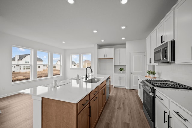 1520 Philipp Way, Shakopee, MN 55379 - kitchen featuring appliances with stainless steel finishes, a sink, recessed lighting, light wood-type flooring, and white cabinets