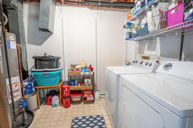 1944 Linda Ln, Saint Cloud, MN 56301 - laundry area featuring water heater, independent washer and dryer, and tile patterned floors