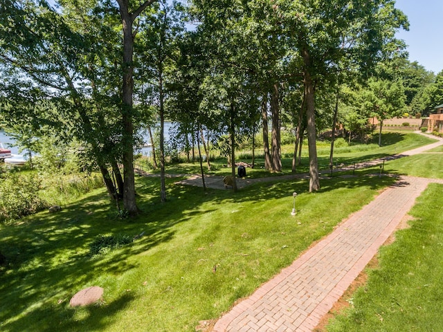 view of property's community with a lawn