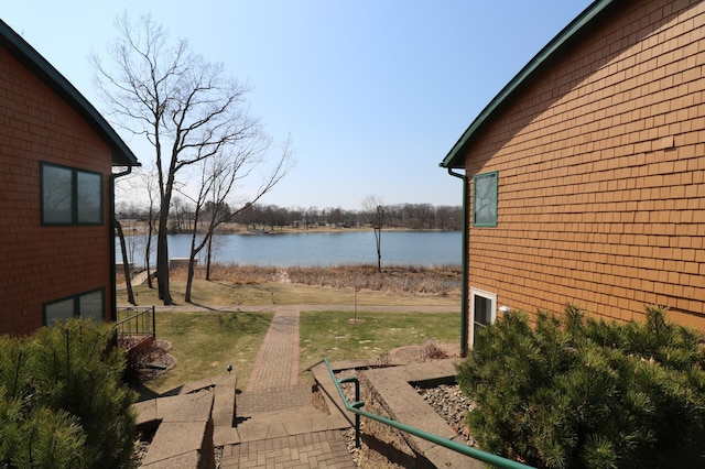 view of yard with a water view