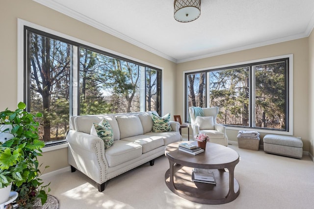 365 Waycliffe Dr S, Wayzata, MN 55391 - living room with carpet, healthy amount of natural light, and crown molding
