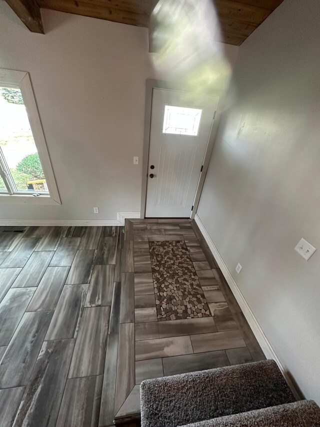 412 Holly Ln, Mankato, MN 56001 - doorway to outside featuring baseboards and wood finish floors