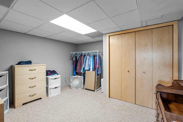 N2641 Cipra Rd, Sarona, WI 54870 - walk in closet featuring carpet flooring and a drop ceiling