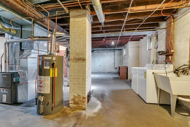 301 7th Ave S, Saint Cloud, MN 56301 - unfinished basement with gas water heater, independent washer and dryer, and a sink