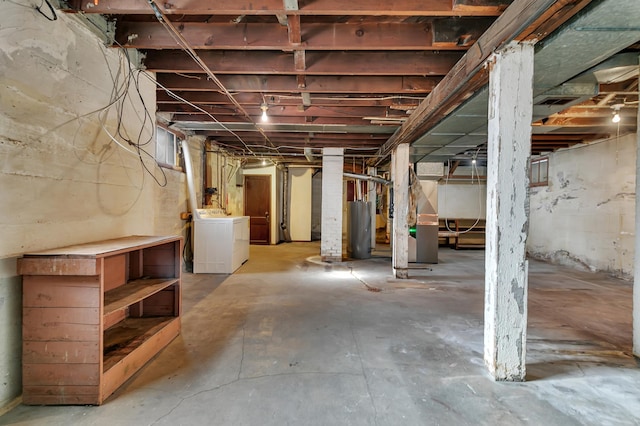 301 7th Ave S, Saint Cloud, MN 56301 - unfinished below grade area with washing machine and clothes dryer, gas water heater, and heating unit