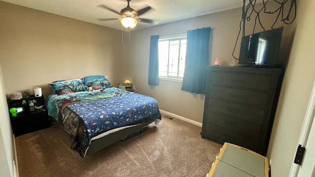230 Newspaper Run NE, Kimball, MN 55353 - carpeted bedroom with baseboards, a textured ceiling, and a ceiling fan
