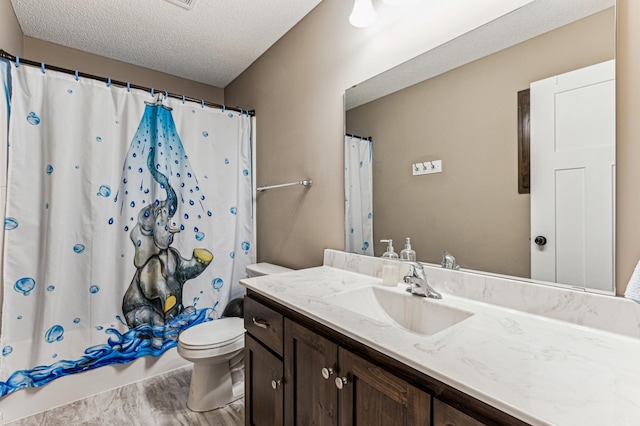 230 Newspaper Run NE, Kimball, MN 55353 - bathroom featuring toilet, vanity, a textured ceiling, and wood finished floors