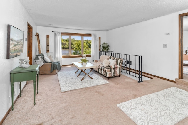 332 Riverside Ave S, Sartell, MN 56377 - carpeted living room with a textured ceiling, a water view, and baseboards