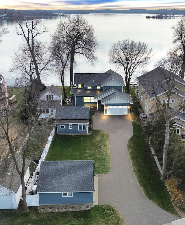 aerial view with a water view