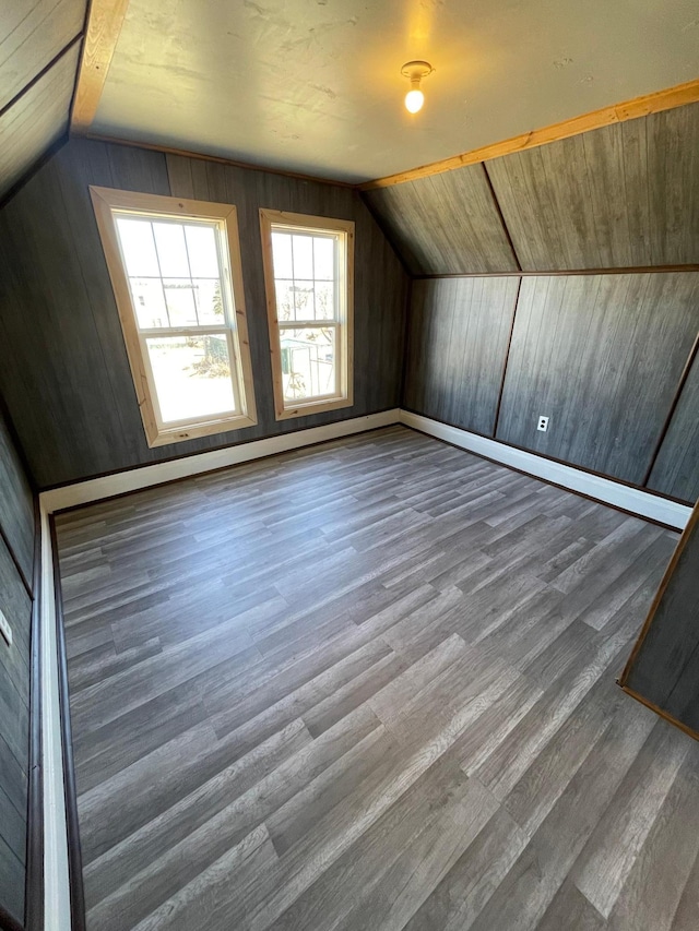 320 8th St SE, Staples, MN 56479 - additional living space with vaulted ceiling, wood finished floors, and wood walls