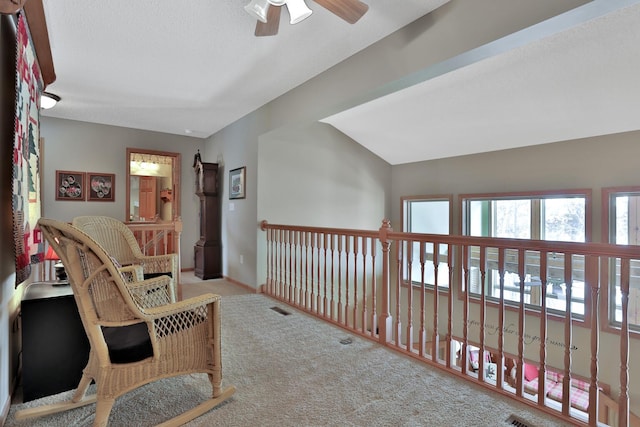 29561 Mentzer Ct, Lindstrom, MN 55045 - living area with carpet floors, ceiling fan, and baseboards