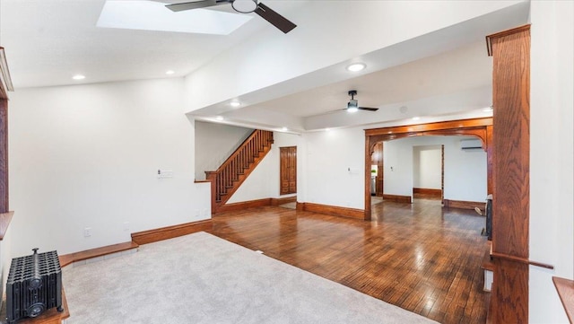 741 Riverside Rd, Holdingford, MN 56340 - unfurnished living room with ceiling fan, recessed lighting, baseboards, and wood finished floors