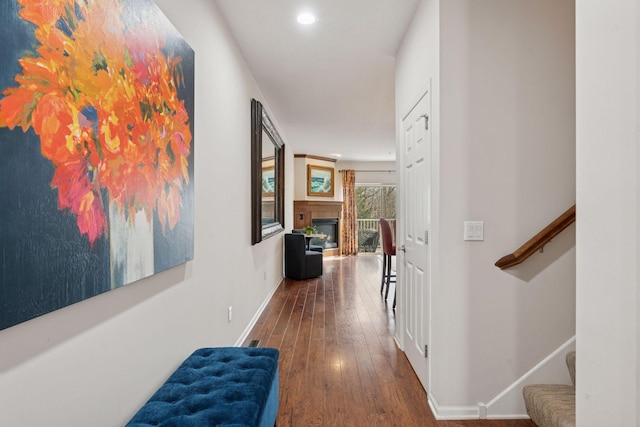 17785 Valley Cove Ct, Minnetonka, MN 55345 - corridor featuring wood-type flooring, stairs, recessed lighting, and baseboards