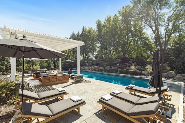 9195 Eagle Ridge Rd, Chanhassen, MN 55317 - outdoor pool featuring an outdoor hangout area, a pergola, and a patio area