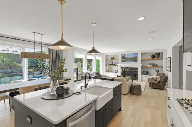 9195 Eagle Ridge Rd, Chanhassen, MN 55317 - kitchen with a sink, stainless steel appliances, light wood-type flooring, open floor plan, and recessed lighting