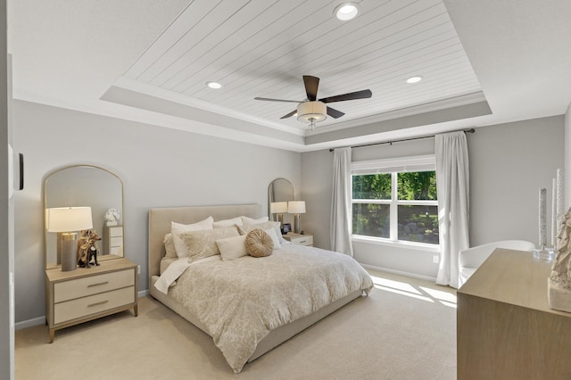 9195 Eagle Ridge Rd, Chanhassen, MN 55317 - bedroom with a raised ceiling, light colored carpet, recessed lighting, and baseboards
