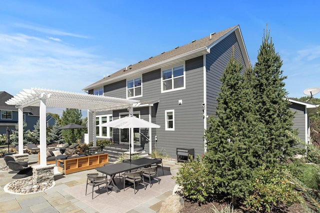 9195 Eagle Ridge Rd, Chanhassen, MN 55317 - rear view of house with a pergola, a patio, and outdoor dining area