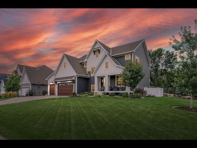 9195 Eagle Ridge Rd, Chanhassen, MN 55317 - modern inspired farmhouse featuring board and batten siding, a porch, driveway, and an attached garage