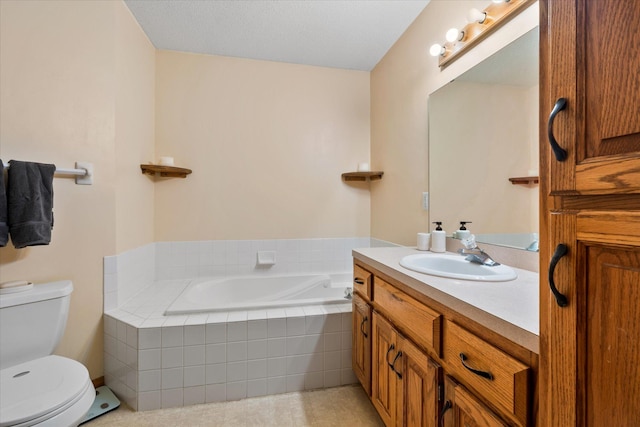 1874 Niagara St, Waconia, MN 55387 - full bathroom featuring toilet, a garden tub, vanity, and tile patterned floors