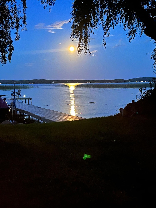 view of water feature with a dock