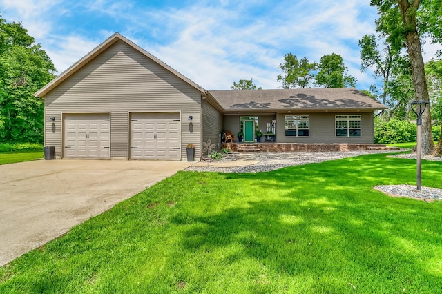 46747 Poss Beach Rd, Pelican Rapids, MN 56572 - ranch-style home featuring a garage, a front lawn, driveway, and a shingled roof