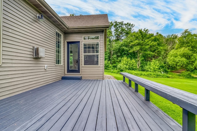 46747 Poss Beach Rd, Pelican Rapids, MN 56572 - wooden deck featuring a yard