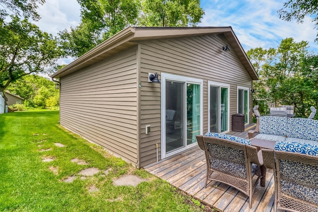 46747 Poss Beach Rd, Pelican Rapids, MN 56572 - back of house with a yard, a wooden deck, and an outdoor living space