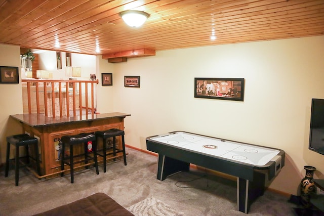 13720 Georgia Dr, Apple Valley, MN 55124 - playroom featuring wooden ceiling, a bar, and carpet floors
