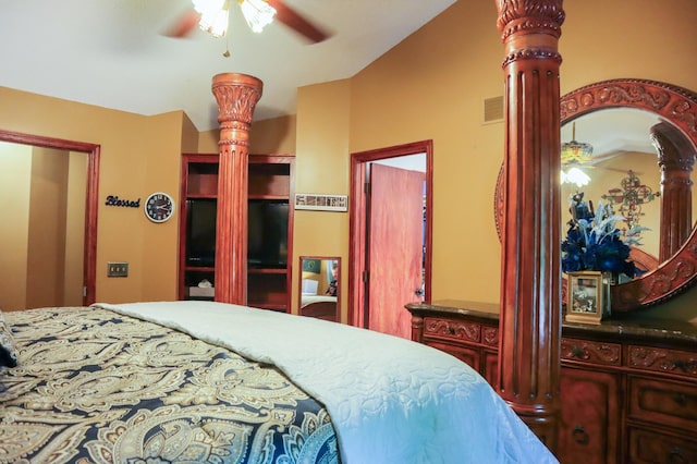 13720 Georgia Dr, Apple Valley, MN 55124 - bedroom featuring decorative columns and ceiling fan