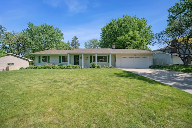 11413 Christansen Ct, Burnsville, MN 55337 - ranch-style house with a garage, concrete driveway, a front yard, and a chimney