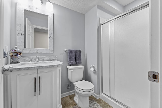 17397 73rd Pl N, Maple Grove, MN 55311 - bathroom featuring a stall shower, vanity, and a textured ceiling