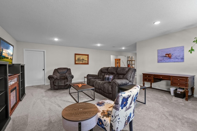 941 Whiskey Rd NW, Isanti, MN 55040 - carpeted living room featuring recessed lighting, a textured ceiling, and baseboards