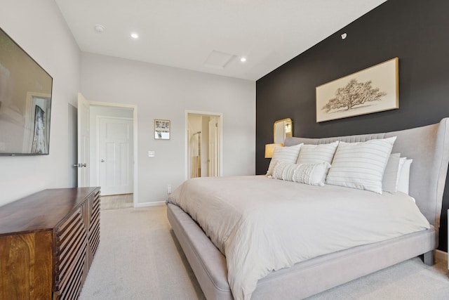 6767 Bluestem Way, Minnetrista, MN 55331 - bedroom featuring attic access, light carpet, and recessed lighting