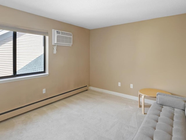 7605 Edinborough Way Unit 6314, Edina, MN 55435 - sitting room featuring baseboards, a wall unit AC, a baseboard heating unit, and light colored carpet