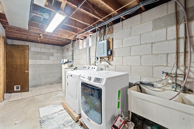 2510 152nd Ln NE, Ham Lake, MN 55304 - laundry room with washer and clothes dryer, laundry area, electric panel, and a sink