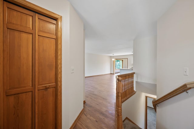 33373 Lakes Trl, Chisago Lake Twp, MN 55045 - corridor with an upstairs landing, wood finished floors, and baseboards