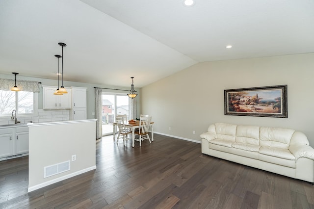 4846 Lionhart Dr NW, Rochester, MN 55901 - living area with lofted ceiling, plenty of natural light, dark wood-style floors, and visible vents