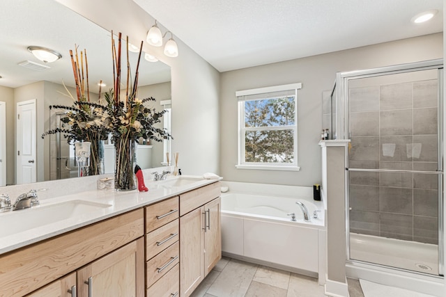12972 Bauer Dr N, Champlin, MN 55316 - full bath with a shower stall, a bath, and double vanity