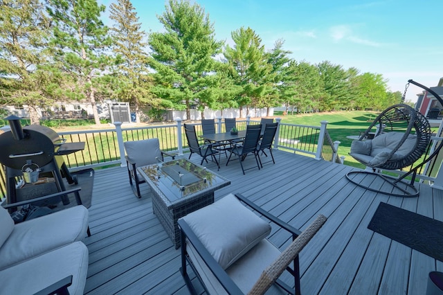 12972 Bauer Dr N, Champlin, MN 55316 - deck featuring outdoor dining area, a yard, outdoor lounge area, and a grill