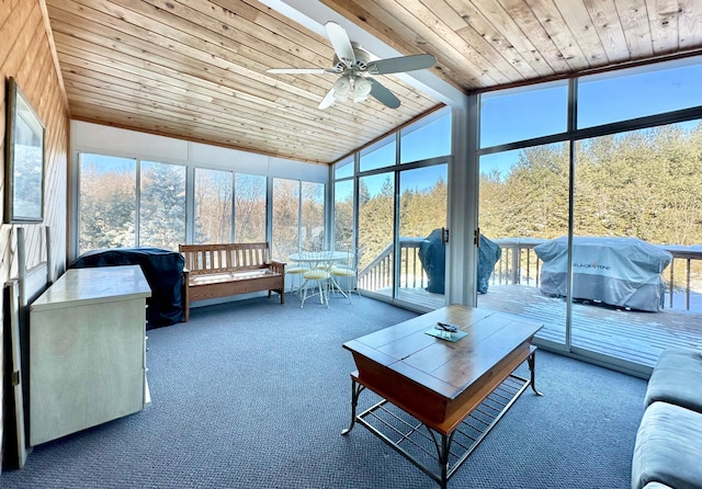 sunroom featuring ceiling fan