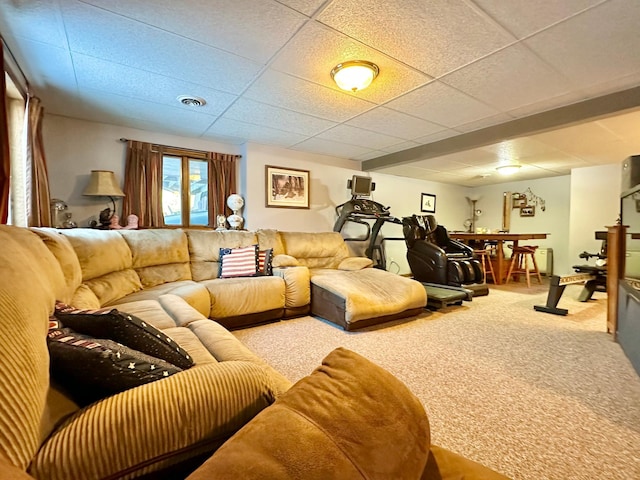carpeted living room with visible vents