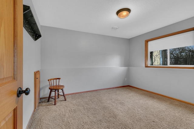empty room featuring baseboards and light colored carpet